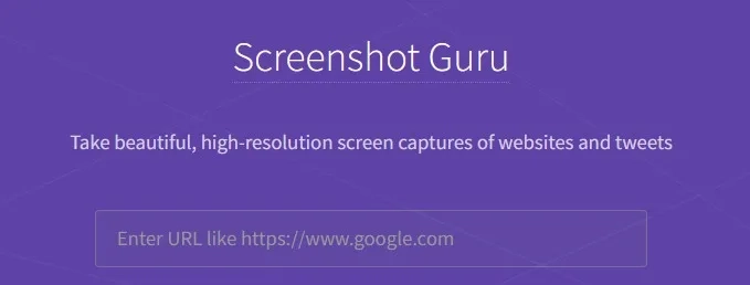 SCREENSHOT GURU te permite tomar hermosas capturas de pantalla de alta resolución de cualquier página web en Internet.